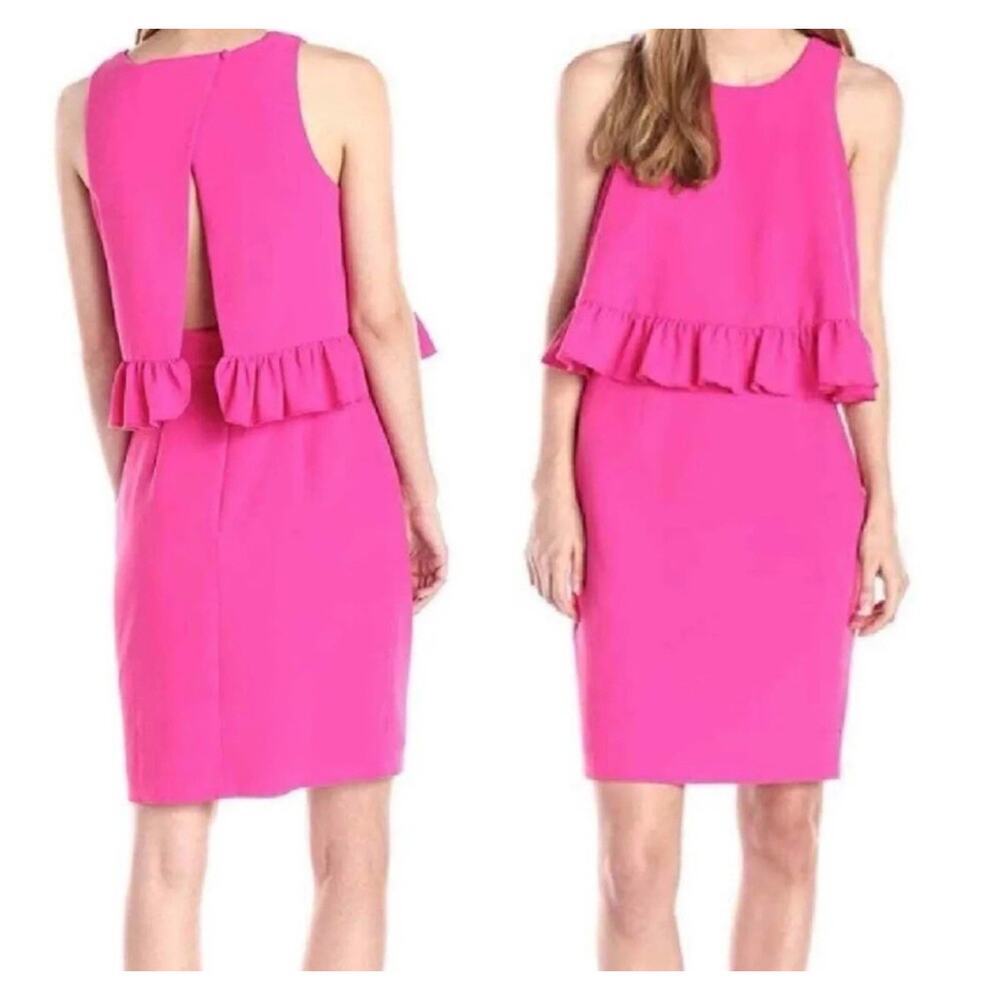 Trina Turk‎ Size 6 Hot Pink Sleeveless Ruffle Open Back Crepe Formal Dress NEW